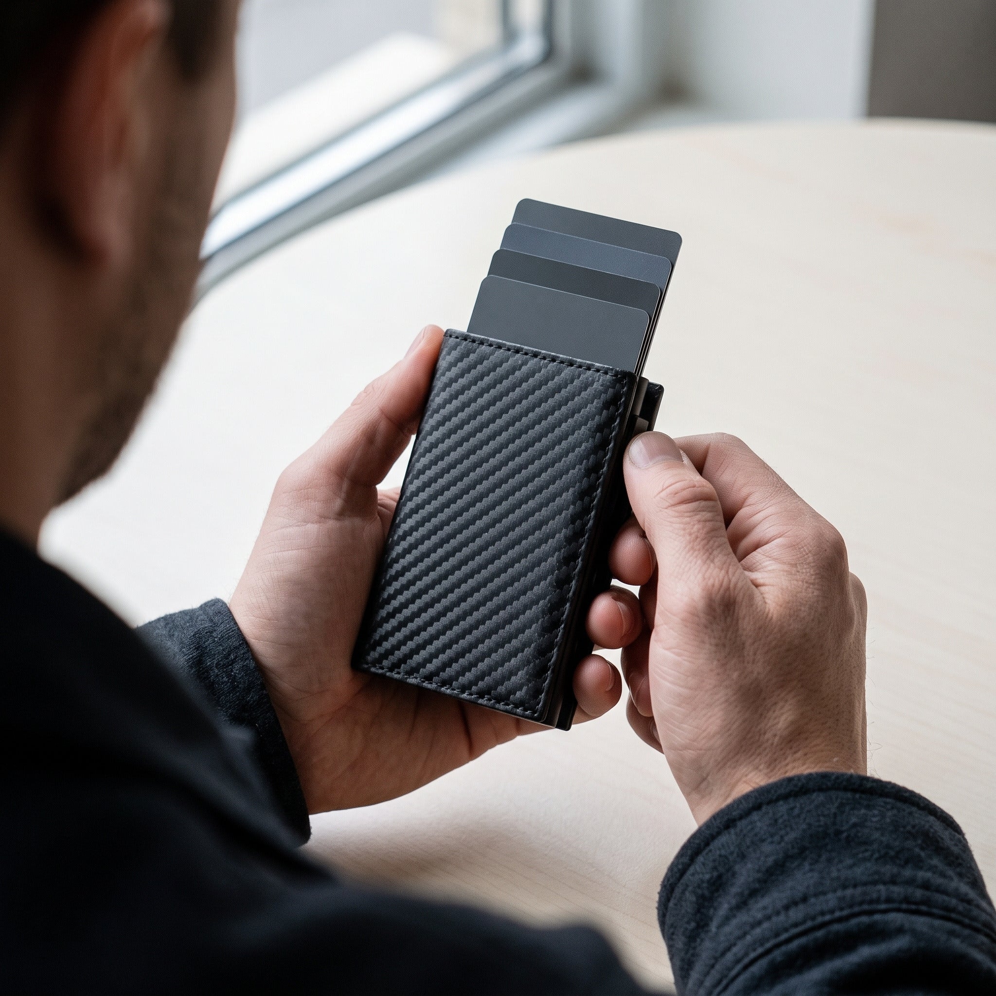 Pocket Ease wallet showing the side slider and organised compartments